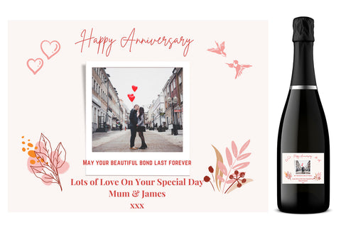 Personalised Prosecco Bottle Label - Happy Anniversary Photo Design