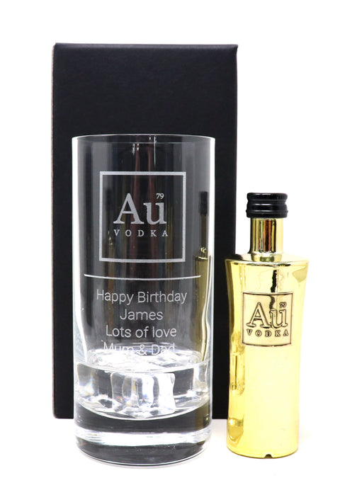 Personalised Highball Glass & Miniature Bottle - Au Vodka Label Design