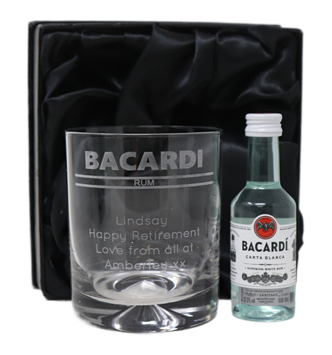 Personalised Glass Tumbler & Miniature - Bacardi Banner Design