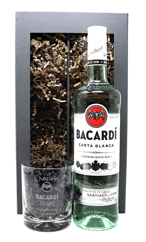 Personalised Glass Tumbler & 70cl Bacardi - Bacardi Design