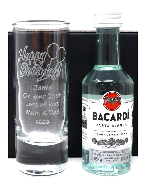 Personalised Tall Shot Glass & Miniature Alcohol - Birthday Design