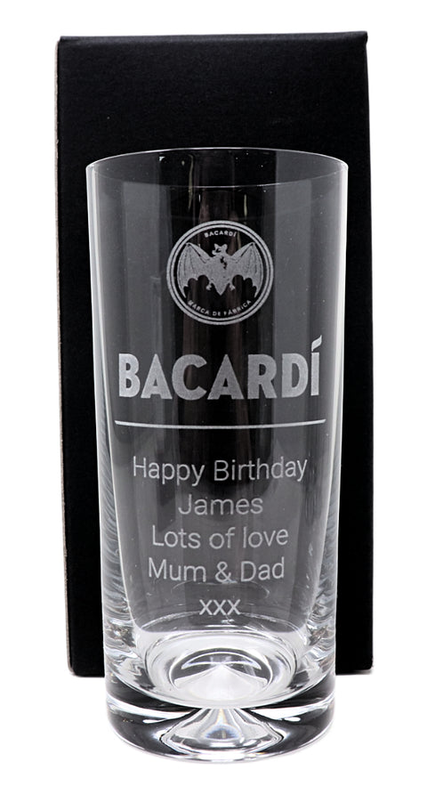Personalised Pair of Highball Glasses & 70cl Bacardi - Label Design