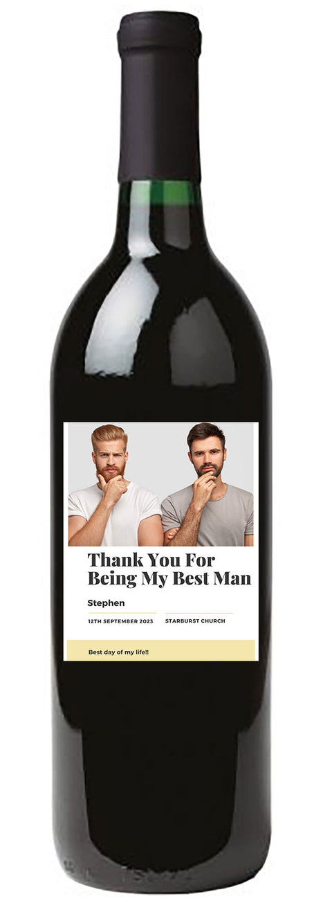 Personalised Wine Bottle Label - Best Man Photo Design