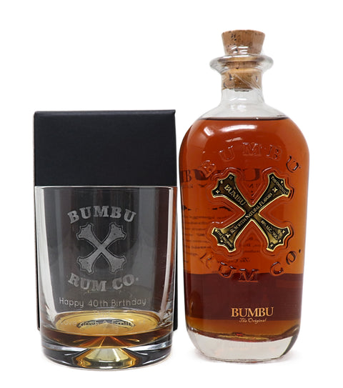 Personalised Glass Tumbler & 35cl Rum - Bumbu Design