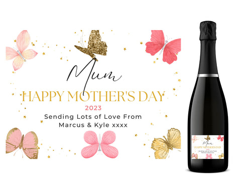 Personalised Prosecco Bottle Label - Mother´s Day Butterfly Design