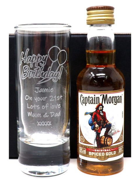 Personalised Birthday Shot Glass & Miniature Bottle of Alcohol Gift Set