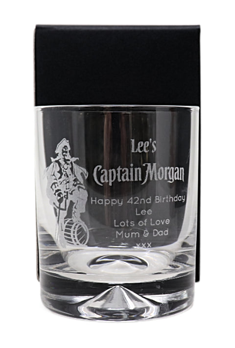 Personalised Glass Tumbler & 70cl Spiced Rum - Captain Morgan Pirate Design