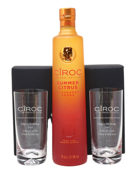 Personalised Pair of Highball Glasses & Ciroc Vodka - Label Design