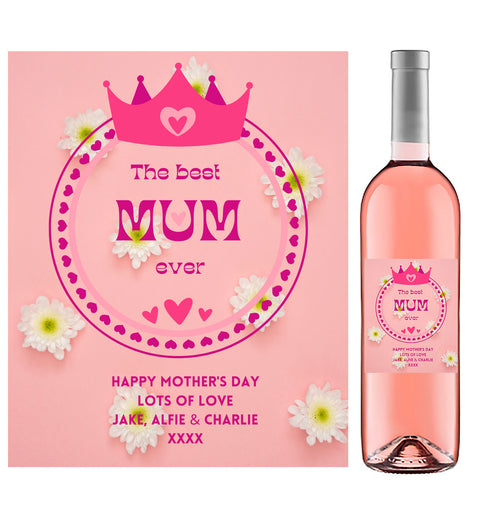 Personalised Wine Bottle Label - Mother´s Day Crown Design