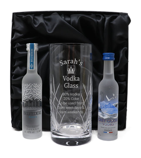 Personalised Crystal Highball Glass & Miniature - Vodka % Design