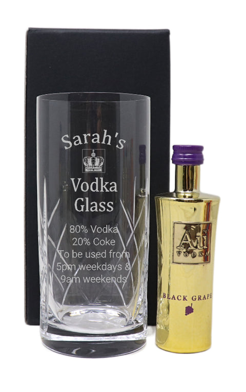 Personalised Crystal Highball Glass & Miniature - Vodka % Design