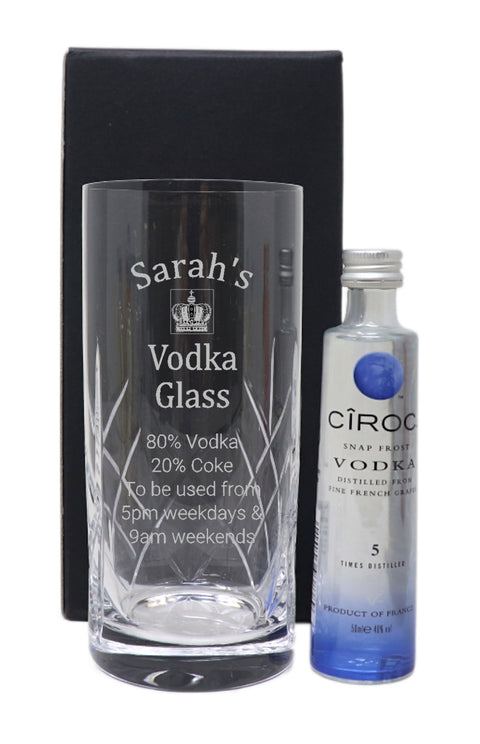 Personalised Crystal Highball Glass & Miniature - Vodka % Design