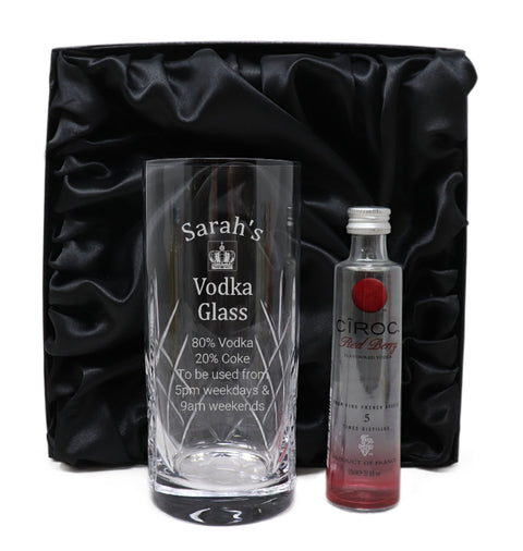 Personalised Crystal Highball Glass & Miniature - Vodka % Design