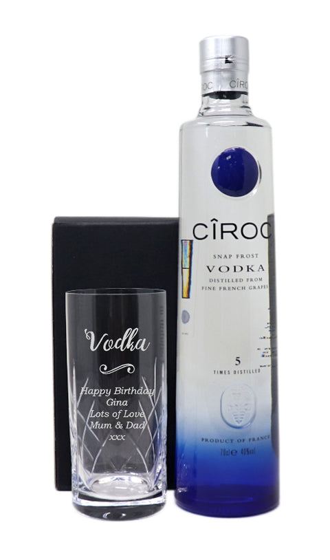 Personalised Crystal Highball Glass & 70cl Ciroc - Vodka Design