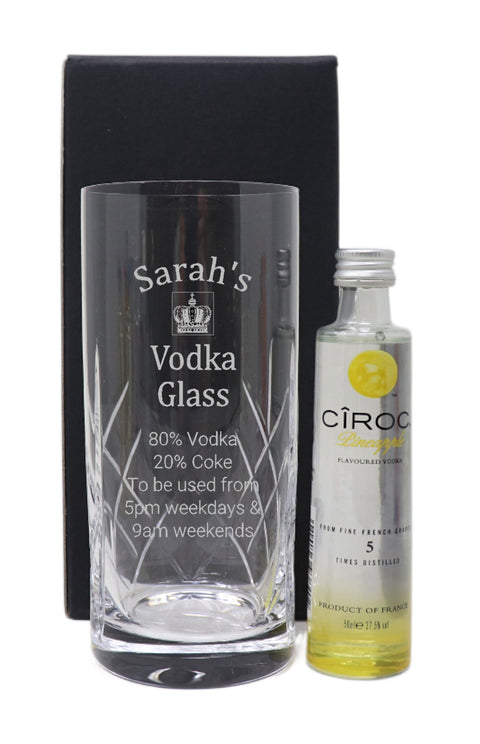 Personalised Crystal Highball Glass & Miniature - Vodka % Design