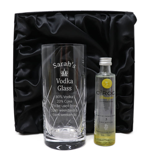 Personalised Crystal Highball Glass & Miniature - Vodka % Design