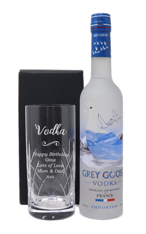 Personalised Crystal Highball Vodka Glass & Grey Goose - Vodka Design