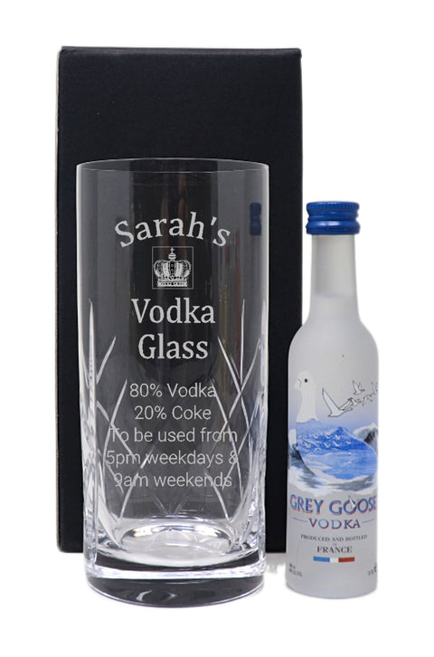 Personalised Crystal Highball Glass & Miniature - Vodka % Design