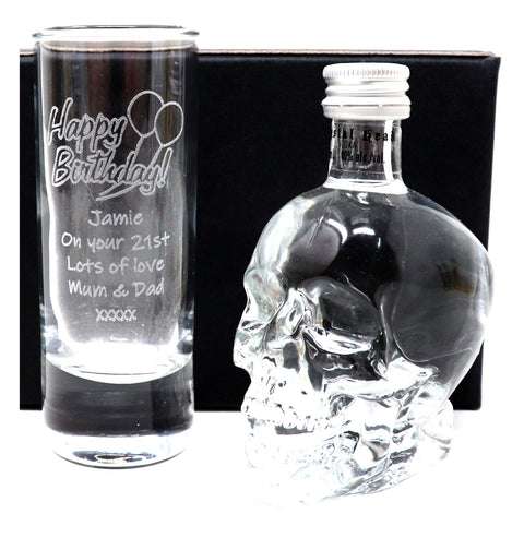 Personalised Birthday Shot Glass & Miniature Bottle of Alcohol Gift Set