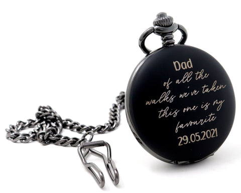 Personalised Black Pocket Watch - Dad Walks Wedding Design