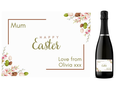 Personalised Prosecco Bottle Label - Easter Flowers Design