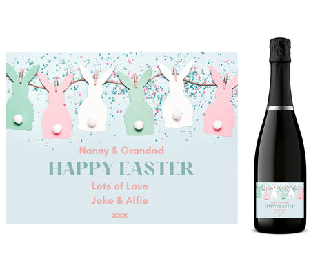 Personalised Prosecco Bottle Label - Easter Rabbits Design