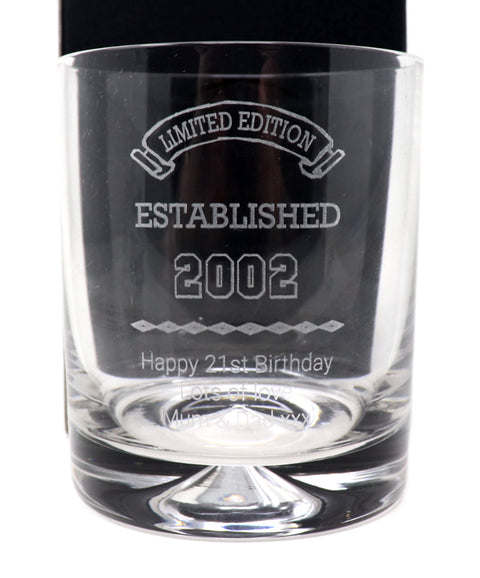 Personalised Glass Tumbler - Established Birthday Design