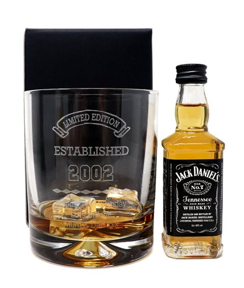 Personalised Established Birthday Glass Tumbler & Miniature Alcohol Gift Set