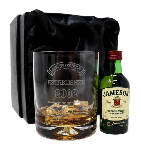 Personalised Established Birthday Glass Tumbler & Miniature Alcohol Gift Set