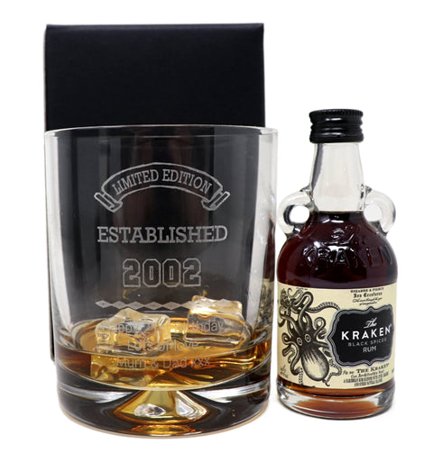 Personalised Established Birthday Glass Tumbler & Miniature Alcohol Gift Set