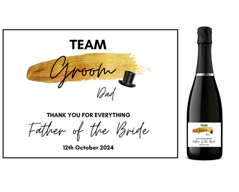 Personalised Prosecco/Wine Bottle Label - Team Groom, Father of the Bride Design