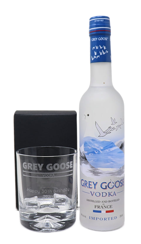 Personalised Glass Tumbler & Bottle of Vodka - Grey Goose Banner Design