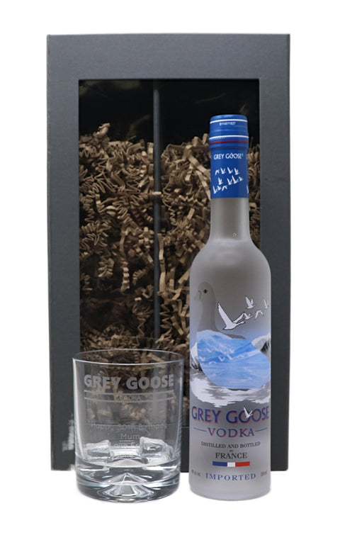 Personalised Glass Tumbler & Bottle of Vodka - Grey Goose Banner Design