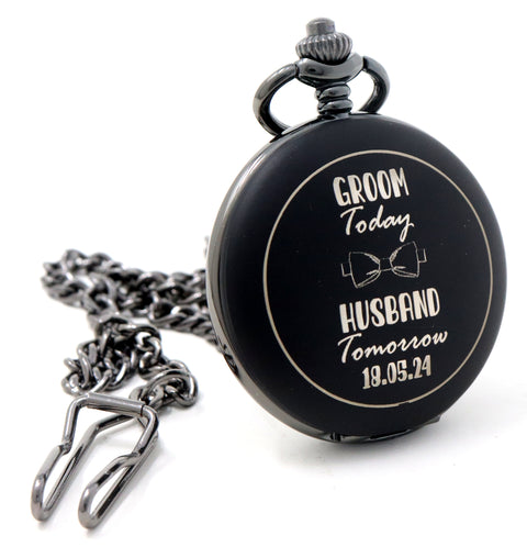 Personalised Black Pocket Watch - Groom Wedding Design