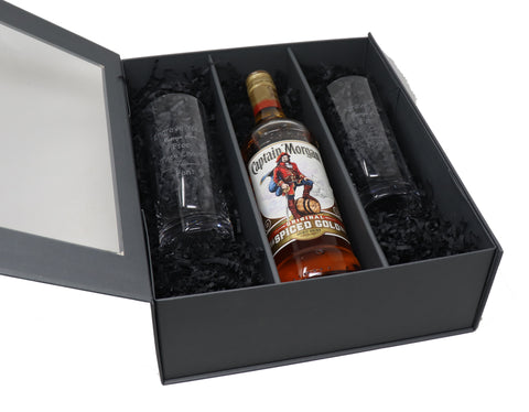 Personalised Pair of Crystal Highball Glasses & 70cl Captain Morgan Spiced Rum