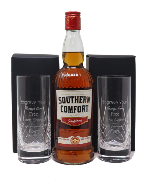 Personalised Pair of Crystal Highballs & 70cl Southern Comfort