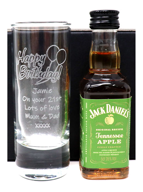 Personalised Tall Shot Glass & Miniature Alcohol - Birthday Design