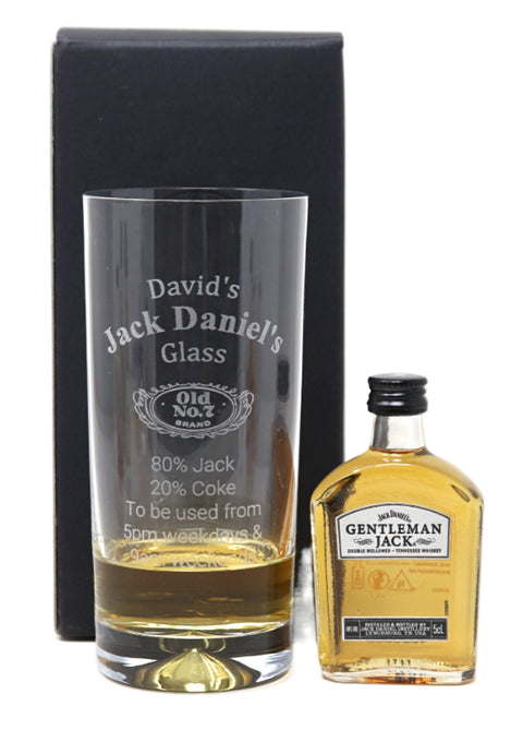 Personalised Highball Glass & Miniature - Jack Daniels % Design