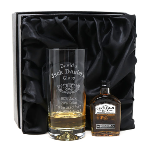 Personalised Highball Glass & Miniature - Jack Daniels % Design