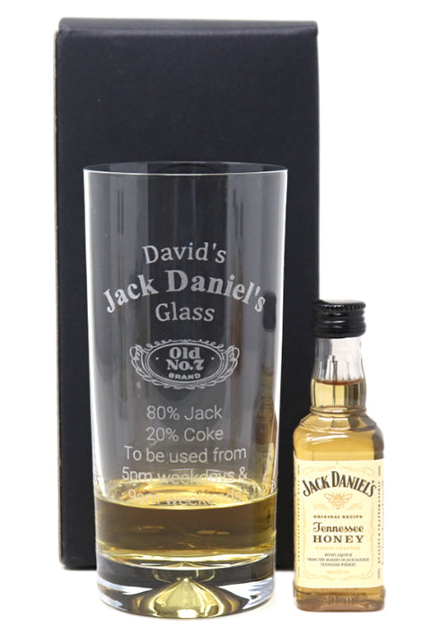 Personalised Highball Glass & Miniature - Jack Daniels % Design