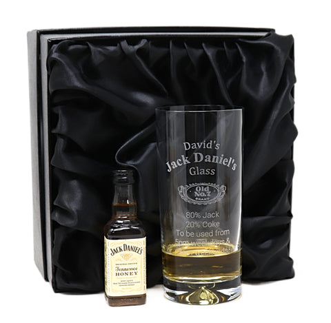 Personalised Highball Glass & Miniature - Jack Daniels % Design