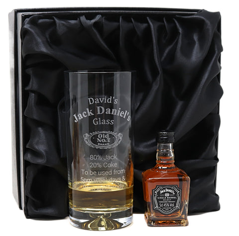 Personalised Highball Glass & Miniature - Jack Daniels % Design