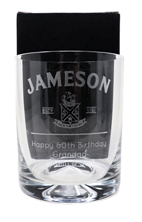 Personalised Glass Tumbler & 70cl Jameson Irish Whiskey - Label Design