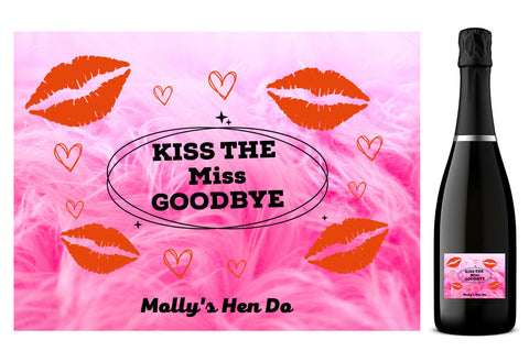 Personalised Prosecco Bottle Label - Kiss The Miss Hen Do Design
