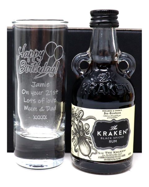 Personalised Tall Shot Glass & Miniature Alcohol - Birthday Design
