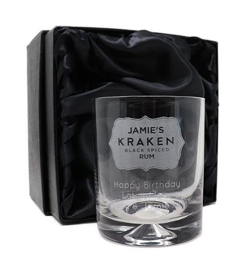 Personalised Dimple Rum Glass Tumbler - Kraken Label Design