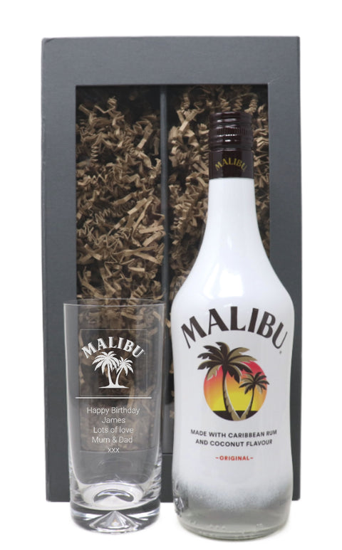Personalised Highball Glass & 70cl Malibu - Label Design