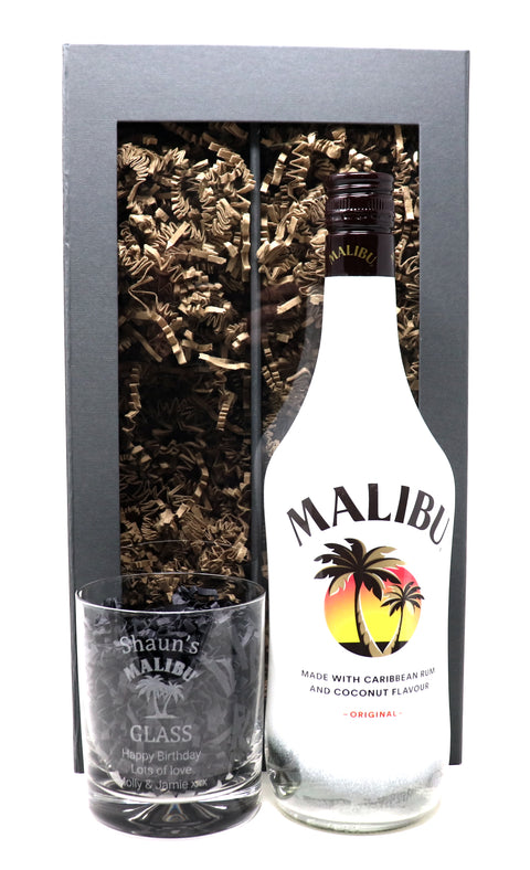 Personalised Glass Tumbler & Malibu - Malibu Design