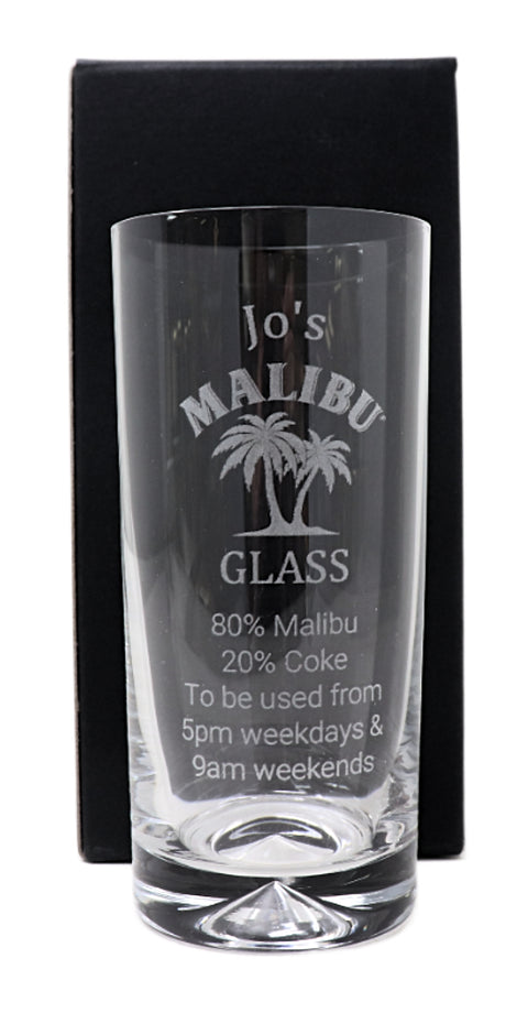 Personalised Engraved Highball Glass & Miniature Alcohol Gift Set - Malibu % Design