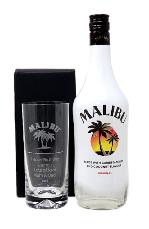 Personalised Highball Glass & 70cl Malibu - Label Design
